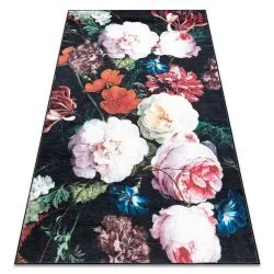 ANDRE 1629 covor lavabil flori vintage anti-alunecare - fekete si roz