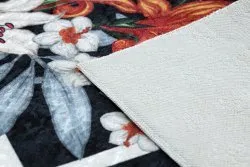 ANDRE 2300 covor lavabil flori, zig zag vintage anti-alunecare - fekete si alb