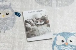 Dywan do prania BAMBINO 1161 Sowy, sówki dla dzieci, antypoślizgowy - szary