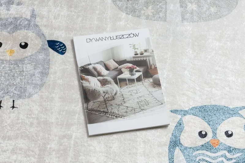 Dywan do prania BAMBINO 1161 Sowy, sówki dla dzieci, antypoślizgowy - szary