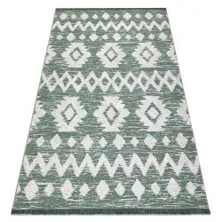 Covor ECO SISAL BOHO MOROC Etno Zig zag 22319 franjuri - două niveluri de lână verde / cremă, covor reciclat