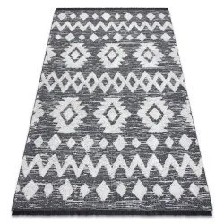 Covor ECO SISAL BOHO MOROC Etno Zig zag 22319 franjuri - două niveluri de lână gri / cremă, covor reciclat