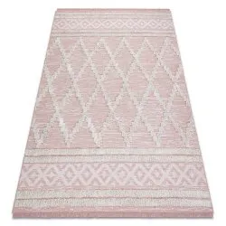 Covor ECO SISAL BOHO MOROC Caro 22297 franjuri - două niveluri de lână roz / cremă, covor reciclat