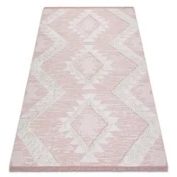 Covor ECO SISAL BOHO MOROC Caro 22312 franjuri - două niveluri de lână roz / cremă, covor reciclat