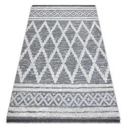 Covor ECO SISAL BOHO MOROC Caro 22297 franjuri - două niveluri de lână gri / cremă, covor reciclat