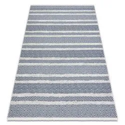 Covor ECO SISAL BOHO MOROC Linii 22328 franjuri - două niveluri de lână cremă / albastru inchis, covor reciclat