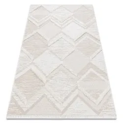 Covor ECO SISAL MOROC 22314 romburi, zigzag, boho franjuri - structural bej / cremă