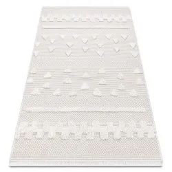 Covor ECO SISAL MOROC 22321 Triunghiurile, zigzag boho franjuri - structural bej / cremă