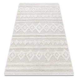 Covor ECO SISAL MOROC 22322 romburi, linii, boho franjuri - structural bej / cremă