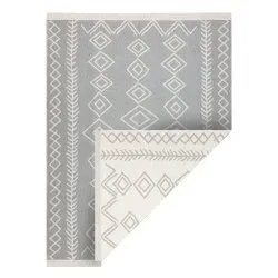 Covor TWIN 23000 Boho, bumbac, cu două fețe, romburi Franjuri ecologice - gri / crem