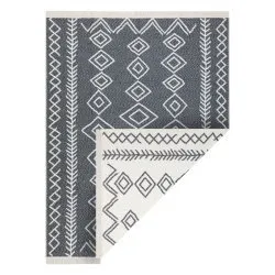 Covor TWIN 23000 Boho, bumbac, cu două fețe, romburi Franjuri ecologice - antracit / crem