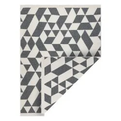 Covor TWIN 22992 geometric, bumbac, cu două fețe, Franjuri ecologice - antracit / crem