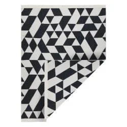 Covor TWIN 22992 geometric, bumbac, cu două fețe, Franjuri ecologice - negru / crem
