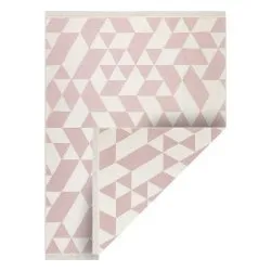 Covor TWIN 22992 geometric, bumbac, cu două fețe, Franjuri ecologice - roz / crem