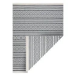 Covor TWIN 22996 geometric, dunga bumbac, cu două fețe, Franjuri ecologice - antracit / crem