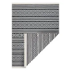Covor TWIN 22996 geometric, dunga bumbac, cu două fețe, Franjuri ecologice - negru / crem