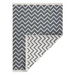 Covor TWIN 23002 ZigZag, bumbac, cu două fețe, Franjuri ecologice - antracit / crem
