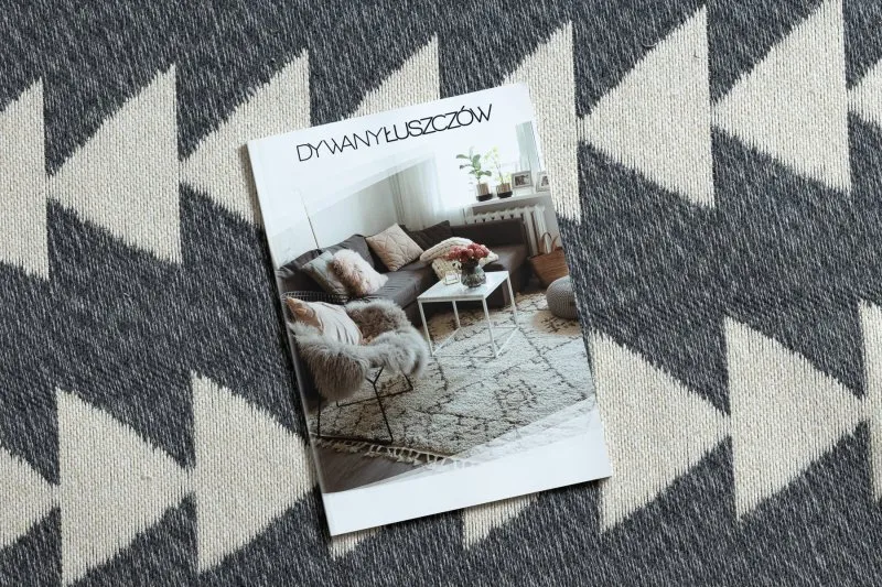 Dywan TWIN 22994 Geometryczny, trójkąty pasy bawełna, dwustronny Ekologiczny frędzle - antracyt / krem