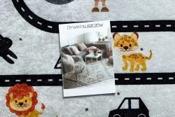 Dywan do prania JUNIOR 51490.802 Zwierzęta, uliczki dla dzieci, antypoślizgowy - szary