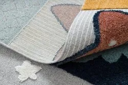 Dywan YOYO GD52 szary / żółty - Gwiazdki, chmurki, patchwork dla dzieci, strukturalny, sensoryczny Frędzle 
