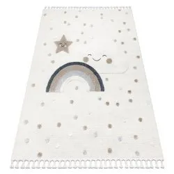 Covor YOYO EY78 alb / bej - Nor, Curcubeu, puncte pentru copii, structural, senzorial Franjuri
