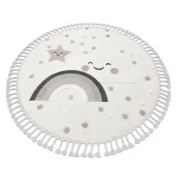 Covor YOYO EY78 cerc alb / bej - Nor, Curcubeu, puncte pentru copii, structural, senzorial Franjuri