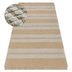 Covor JUTE 3734 bej / gri dungi - iută, țesut plat, franjuri