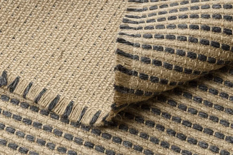 Dywan JUTE 3652 czarny / beż linie - jutowy, płaskotkany, frędzle
