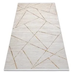Covor modern DUKE 51557 crem / auriu - Geometric, structurat, foarte moale, franjuri