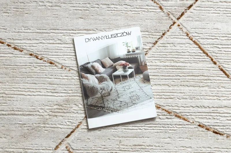 Dywan DUKE 51557 krem / złoty - Geometryczny, strukturalny, bardzo miękki, frędzle