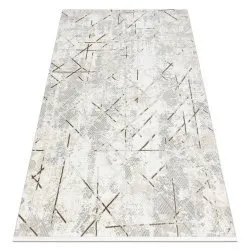 Covor modern DUKE 51393 crem / auriu - Geometric, vintage structurat, foarte moale, franjuri