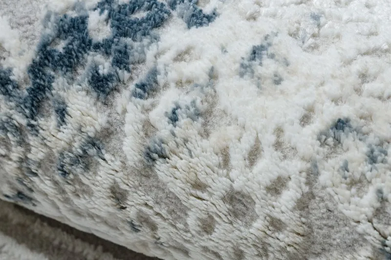 Dywan DUKE 51558 krem / niebieski - Geometryczny vintage, strukturalny, bardzo miękki, frędzle