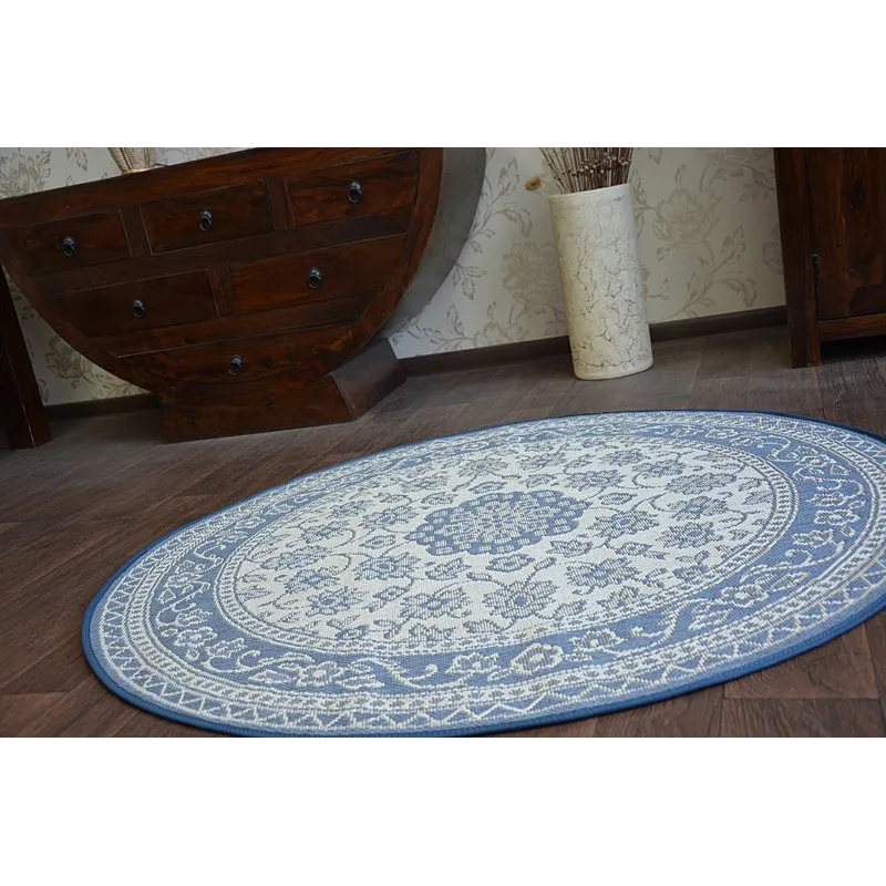 Covor rotund din sfori sisal FLAT 48691/591 albastru