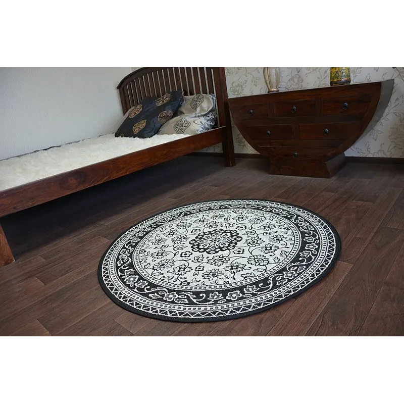Covor rotund din spagă sisal FLAT 48691/690 negru