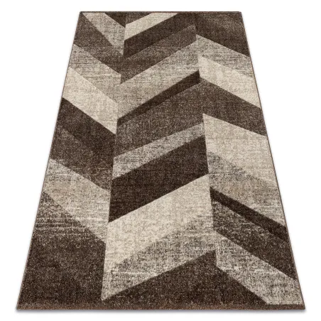 Covor modern cu model herringbone în nuanțe de maro închis, bej și gri, 80x150 cm