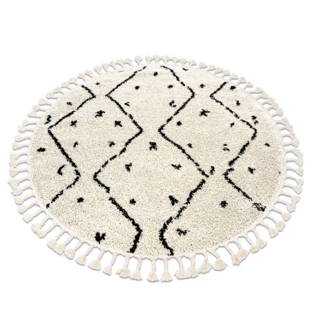 Covor rotund crem cu franjuri, stil berber marocan, shaggy