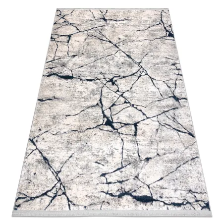 Covor modern REBEC cu frinze crem și albastru închis, două niveluri pentru un decor elegant