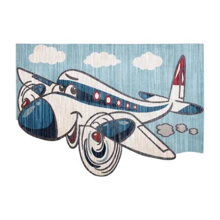 Covor Copii TOYS 75320 in forma de avion, modern, albastru si turcoaz