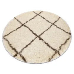 Covor FLUFFY 2373 cerc shaggy pătrat, trellis - crem / bej