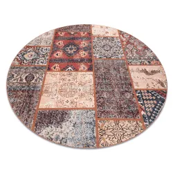 Covor ANTIKA cerc antichizat ruginiu, patchwork modern, lavabil - teracota