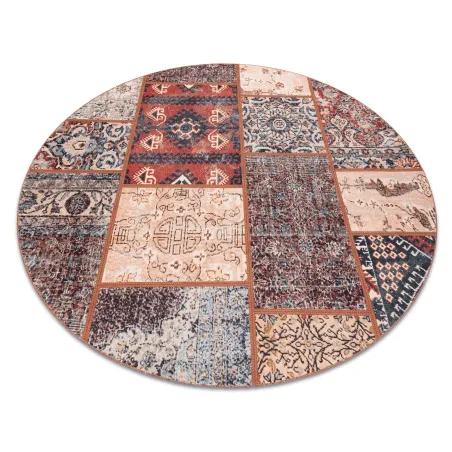 Covor ANTIKA cerc antichizat ruginiu, patchwork modern, lavabil - teracota