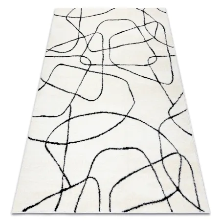 Covor modern abstract crem și negru, perfect pentru camere elegante