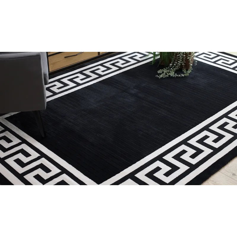 Covor PEARL negru cu design elegant grec, aspect stilat
