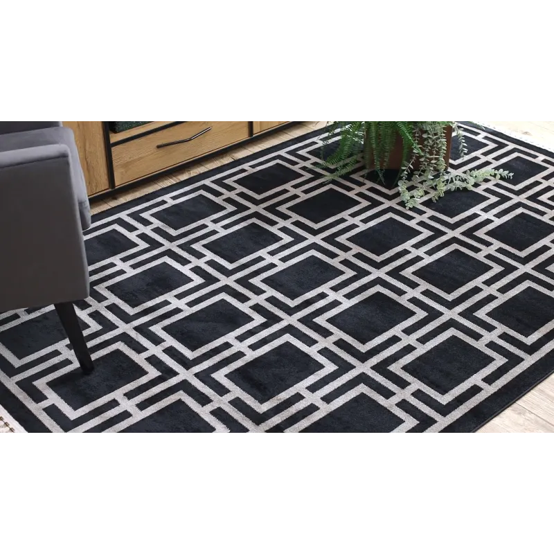 Tappeto modern negru AMOUR 53078B cu model geometric