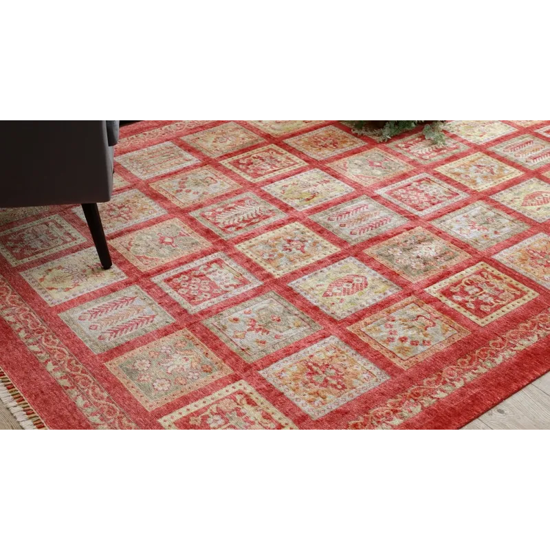 Covor HERIZ A0985A în culoare burdeos, perfect pentru interioare clasice