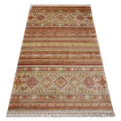 Covor oriental HERIZ A0986B, bej și bordo, din fibră de bambus, design exclusivist