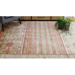 Covor HERIZ A0986B, stilat, bej și bordo, ideal pentru interioare elegante