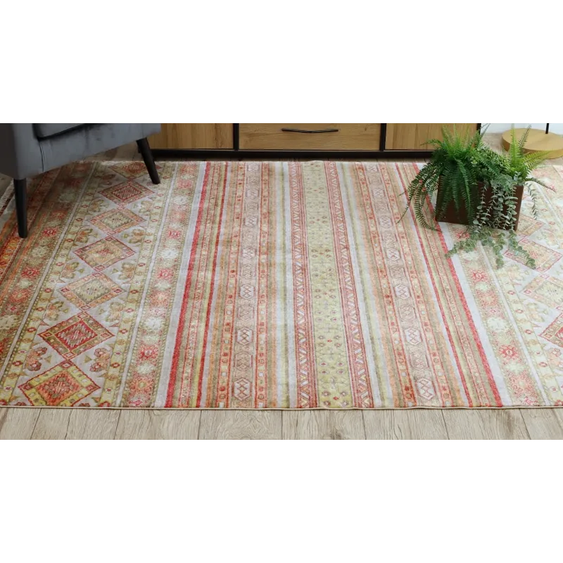 Covor HERIZ A0986B, stilat, bej și bordo, ideal pentru interioare elegante