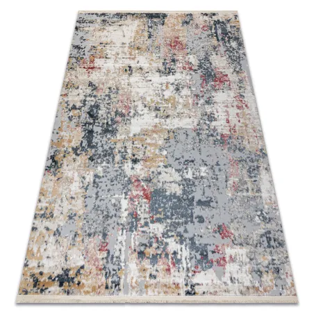 Covor DISTIN 0123A în nuanțe de roz și alb, design modern cu franjuri