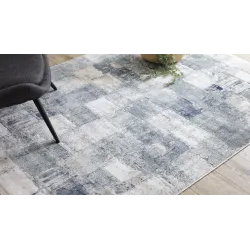 Covor albastru stil vintage, ideal pentru interioare contemporane